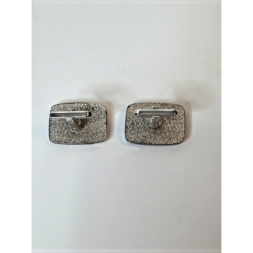 Vintage HICKOK USA Black Gold Enamel Silver Tone Abstract Cufflinks Mid Century